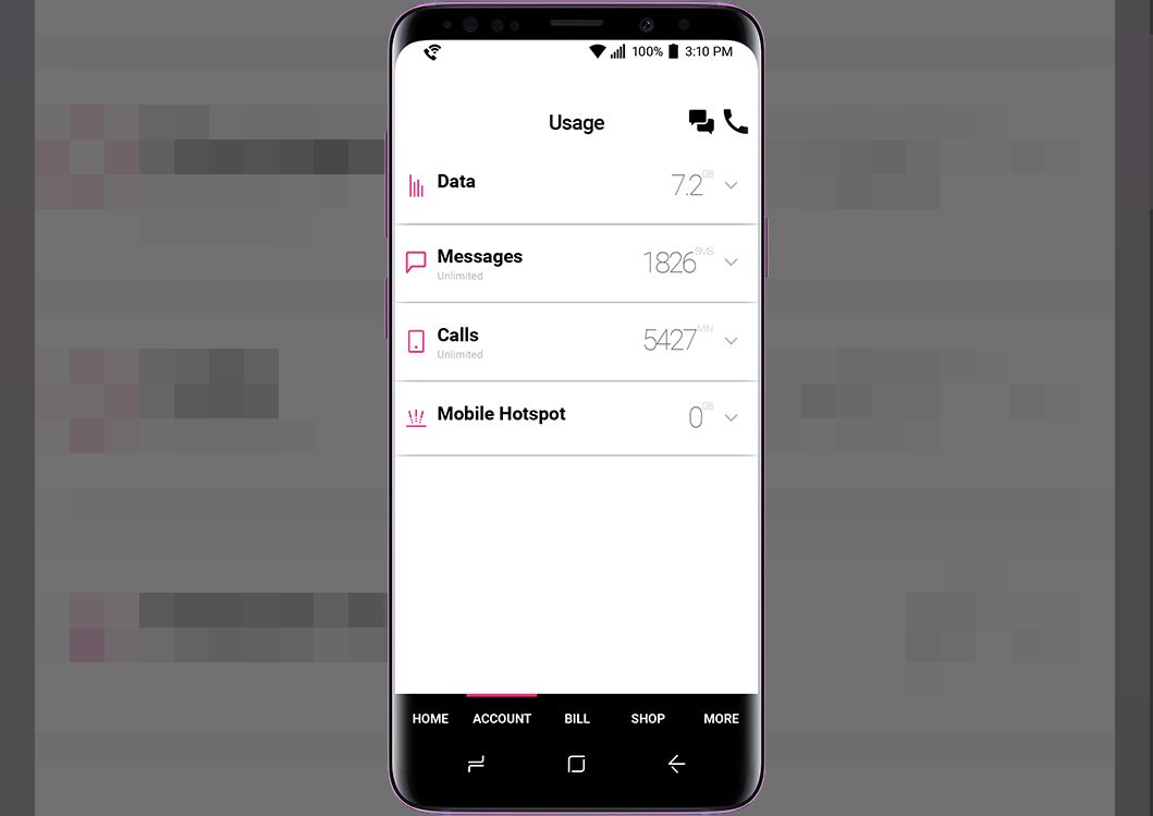 T-Mobile app data usage screen