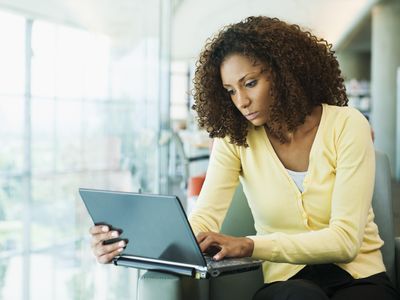 Library patron using laptop