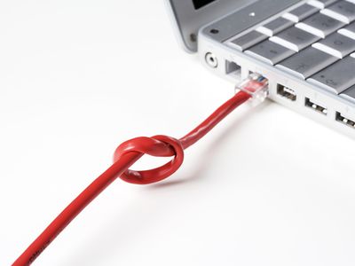 A knot on a flex to a portable computer close-up.