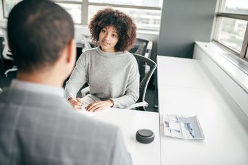 Job interview with two people across a desk