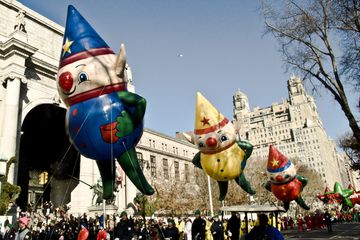 Three elf balloons in Macy's Thanksgiving Parade