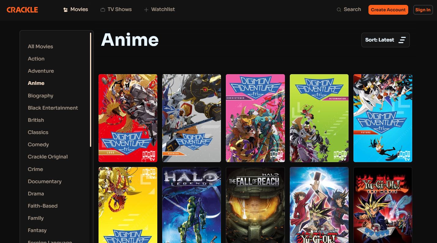 Free anime movies on Crackle