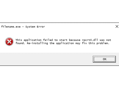 Screenshot of an rpcrt4 DLL error message in Windows